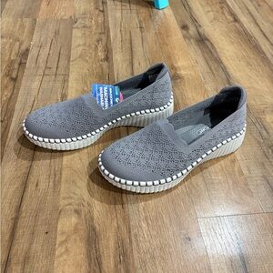 Skechers Gray Slip-On Knit Casual Flats